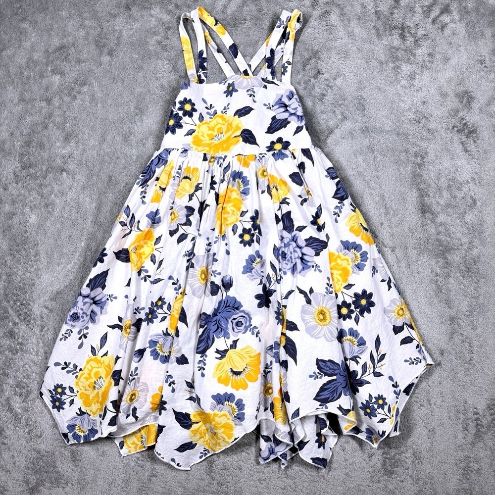 Joie Girls Size 4 Floral Handkerchief Hem Sundress Yellow Blue Cotton